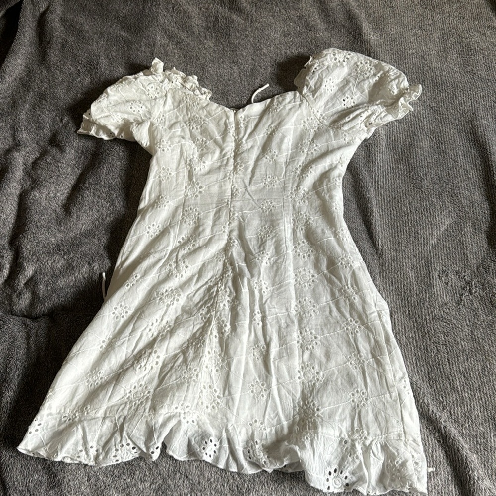 BOGO Shein- White Frill Drawstring Front Ruched Ruffle Hem Bardot Mini Dress.Zip - Picture 2 of 3